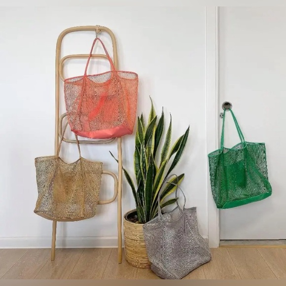 Mesh Large Tote-Khaki/Tan - Picture 3 of 3